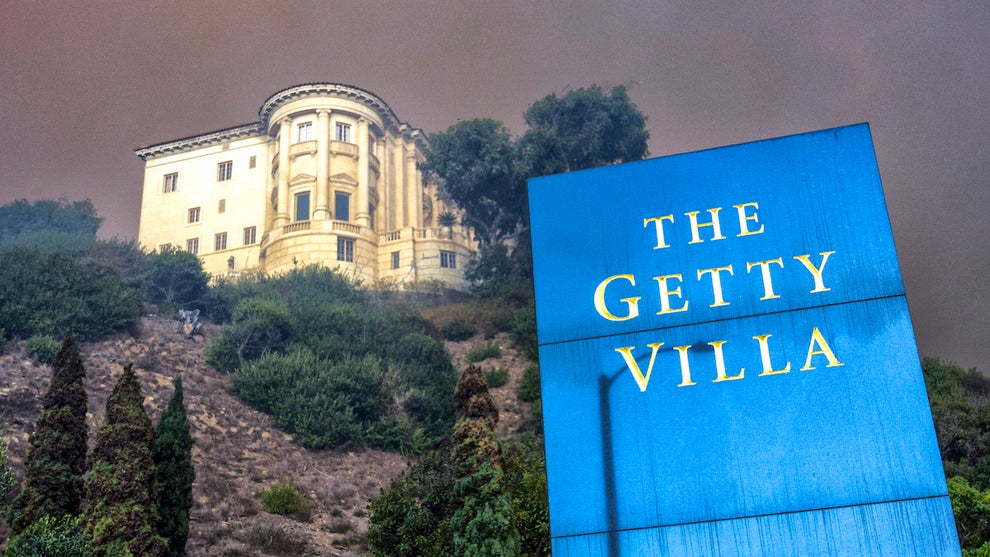 The Palisades fire approaches the Getty Villa