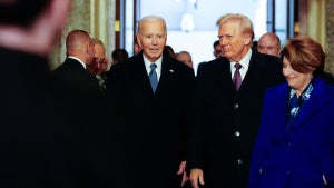 President Joe Biden and Donald Trump arrive at Trump's inauguration ceremony on January 20, 2025 (Getty Images)