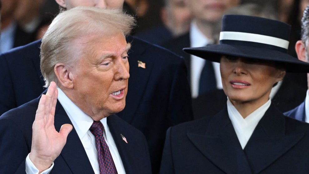 Melania Trump looks on as Donald Trump is sworn in as the 47th US President in the US Capitol Rotunda in Washington, DC, on January 20, 2025. (Photo by SAUL LOEB / POOL / AFP) (Photo by SAUL LOEB/POOL/AFP via Getty Images)