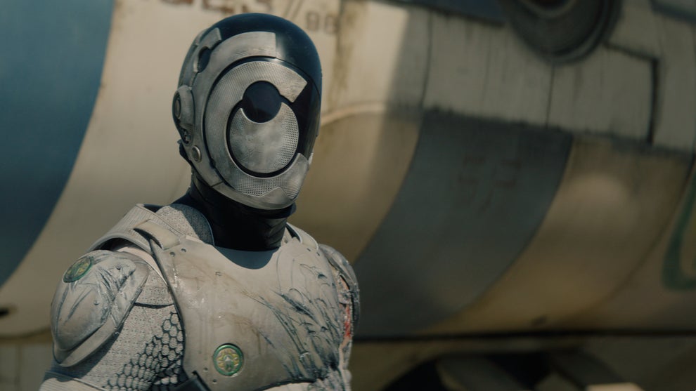 A masked Alexander Skarsgård in Apple TV+'s "Murderbot."