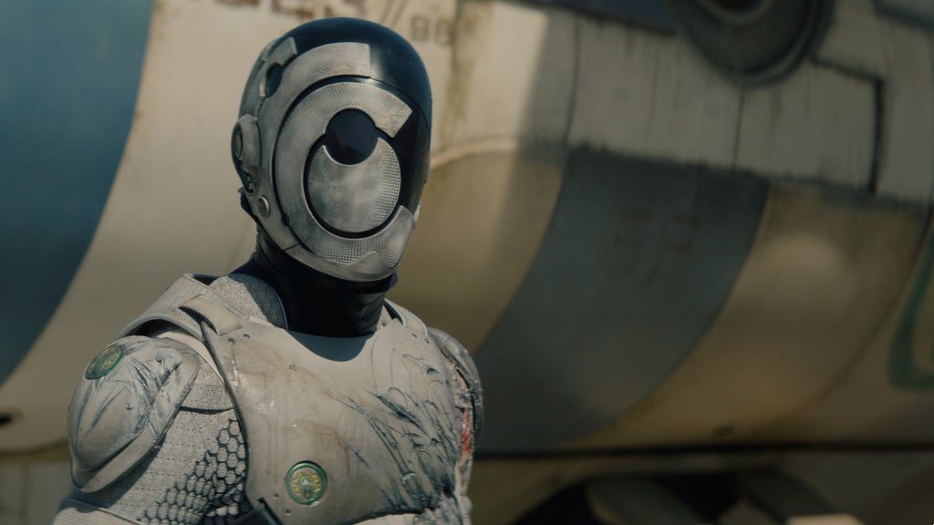 A masked Alexander Skarsgård in Apple TV+'s "Murderbot."