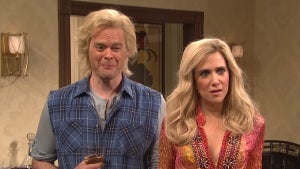Bill Hader laughing next to Kristen Wiig on "Saturday Night Live."