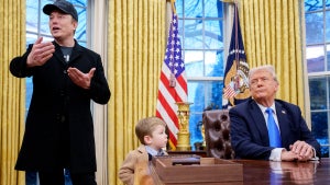 Elon Musk address the press in the Oval Office with Donald Trump (Credit: Andrew Harnik/Getty Images)