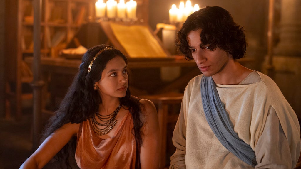 Princess Mychal (Indy Lewis) and David (Michael Iskander) in "House of David" (Credit: Nikos Nikolopoulos/Prime)