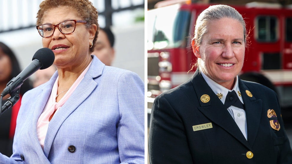 L.A. Mayor Karen Bass and former LAFD Chief Kristin Crowley (Credit: Getty Images)