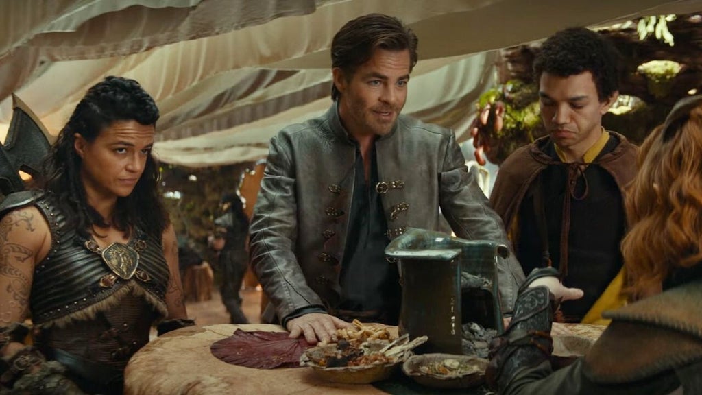Michelle Rodriguez stands next to Chris Pine in "Dungeons & Dragons: Honor Among Thieves."