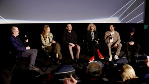 TheWrap’s Executive Editor of Awards Steve Pond with "I'm Not a Robot" director Victoria Warmerdam and producer Trent, "The Last Ranger" director Cindy Lee and producer Darwin Shaw, and "Incident" director/producer Bill Morrison at the shorts showcase on Feb. 10. (Randy Shropshire for TheWrap)