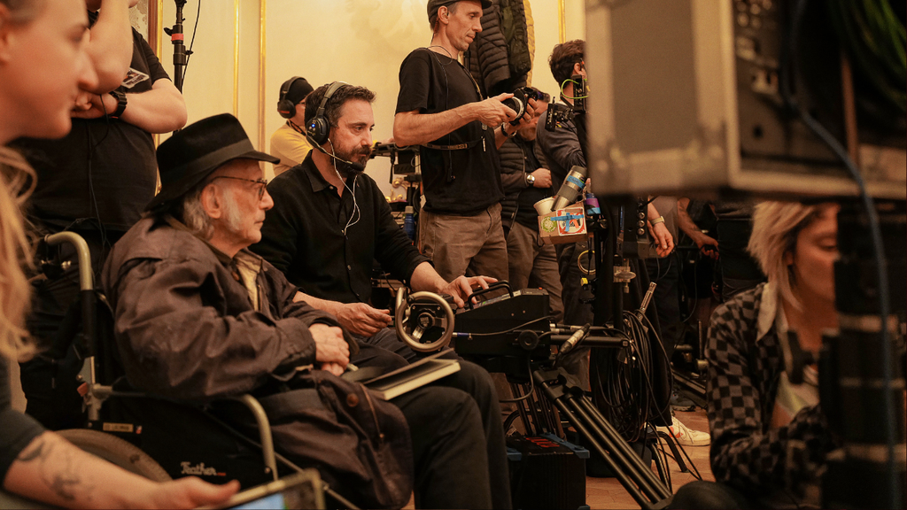 Cinematographer Ed Lachman and director Pablo Larrain on the set of "Maria" (Netflix)