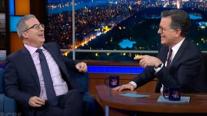 John Oliver and Stephen Colbert on "The Late Show" (CBS)