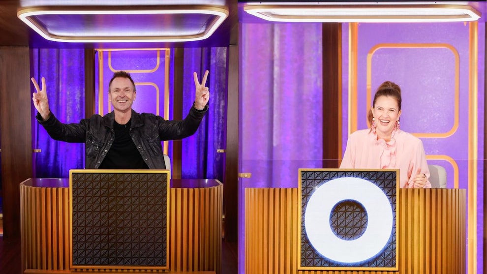 Phil Keoghan, Drew Barrymore on "Hollywood Squares"