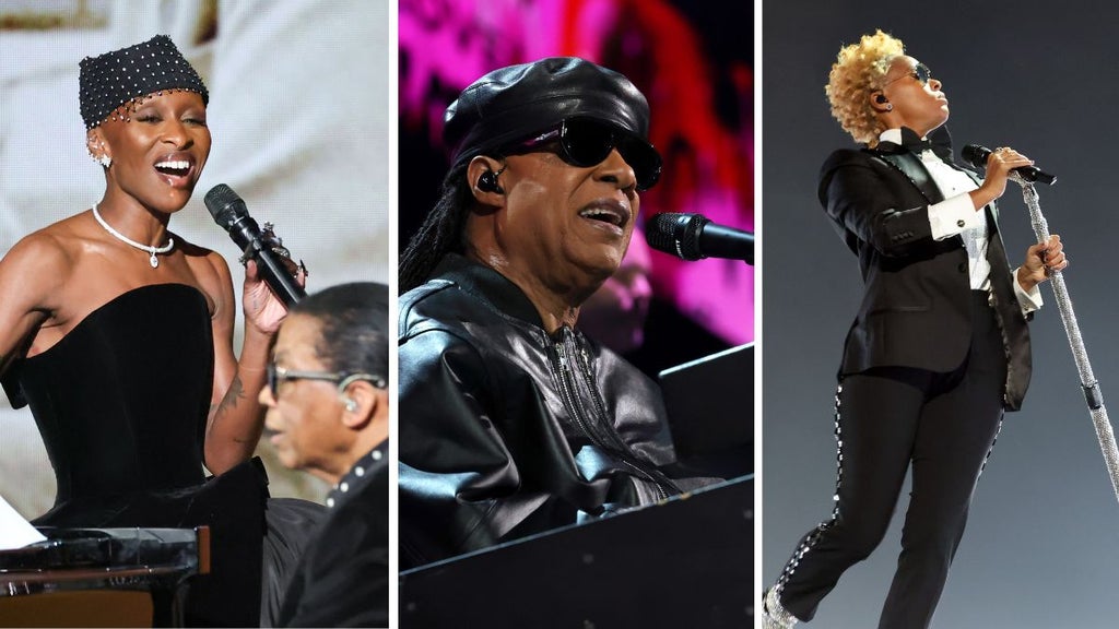 Cynthia Erivo, Herbie Hancock, Stevie Wonder and Janelle Monae at the 67th Grammy Awards (Getty Images)