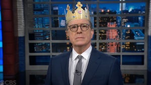 Stephen Colbert wears a burger king crown on "The Late Show" (CBS)