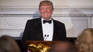 US President Donald Trump speaks during the Governors Ball for US governors attending the National Governors Association (NGA) winter meeting in the State Dining Room of the White House in Washington, DC, February 25, 2018