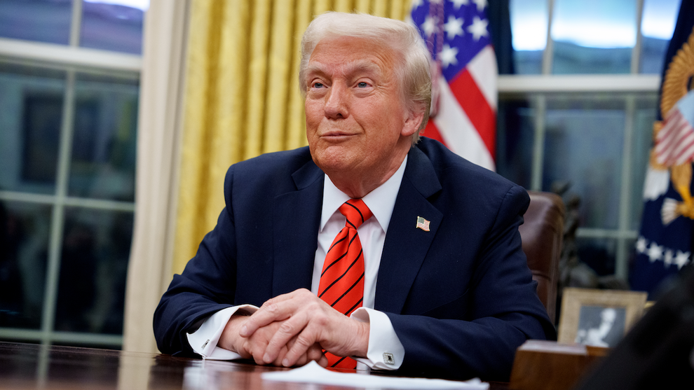 U.S. President Donald Trump appears during a meeting with NATO Secretary General Mark Rutte in the Oval Office of the White House on March 13, 2025 in Washington, DC. The two leaders met as the Trump administration has once again put the military alliance between the United States and Western Europe in question. (Credit: Andrew Harnik/Getty Images)