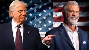 President Donald Trump and Mel Gibson (Credit: Getty Images/Christopher Smith for TheWrap)