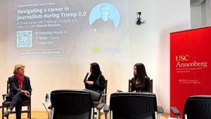 TheWrap Founder and EIC Sharon Waxman in conversation with USC Annenberg School for Communication and Journalism students (Photo by Tess Patton)