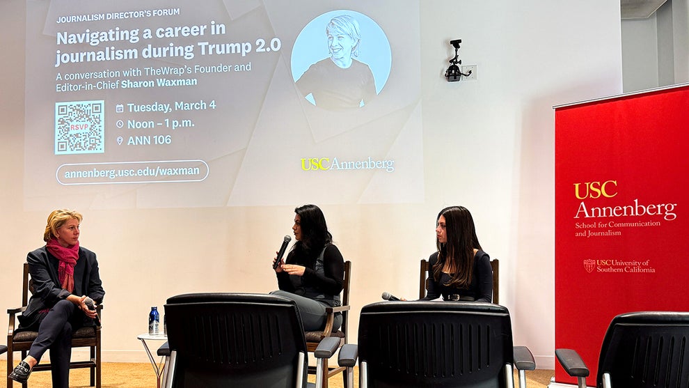 TheWrap Founder and EIC Sharon Waxman in conversation with USC Annenberg School for Communication and Journalism students (Photo by Tess Patton)