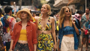 Carrie Coon, Leslie Bibb and Michelle Monaghan in "The White Lotus" Season 3, Episode 4. (Credit: Fabio Lovino/HBO)