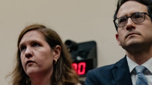 Rebecca Kelly Slaughter and Alvaro Bedoya during a House Judiciary Committee in 2023. (Credit: Shuran Huang/Getty Images)