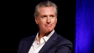 California Governor Gavin Newsom at East Los Angeles College on February 26, 2025 in Monterey Park, California. (Credit: Mario Tama/Getty Images)