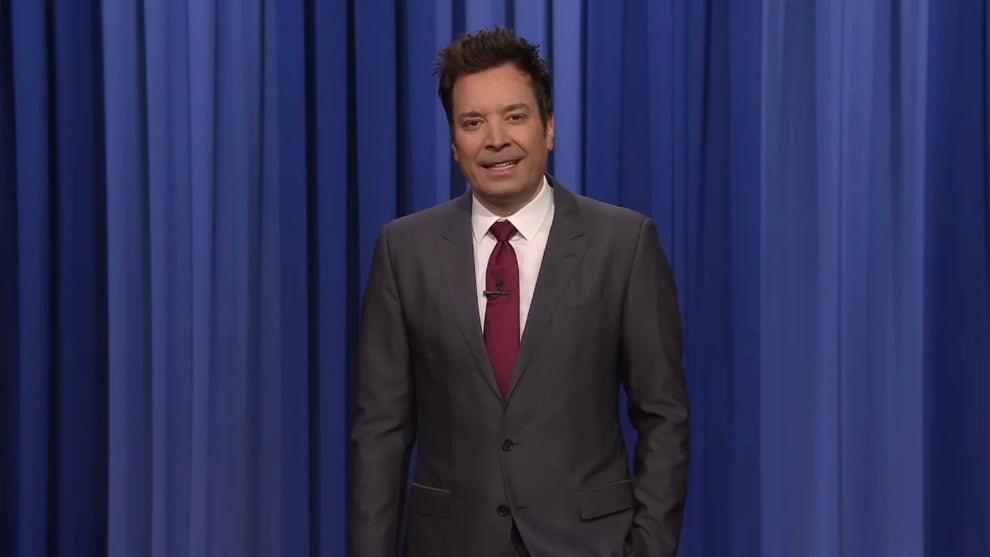 Jimmy Fallon stands in front of a blue curtain on the March 3, 2025 edition of "The Tonight Show."