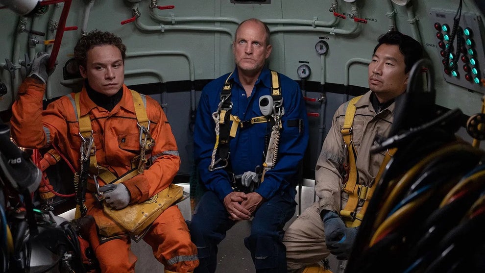 Finn Cole, Woody Harrelson and Simu Liu in "Last Breath" (Credit: Focus Features)
