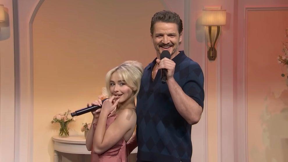 Pedro Pascal and Sabrina Carpenter in "SNL50." (NBC)