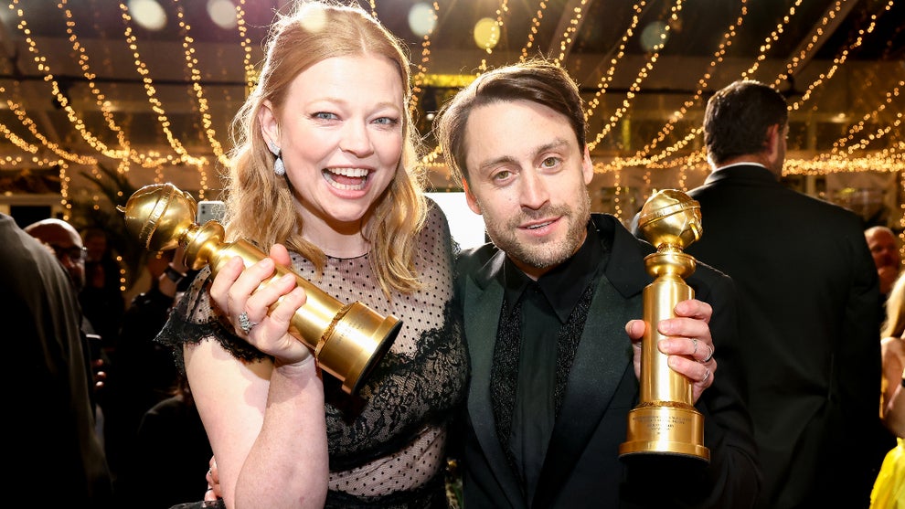 Sarah Snook and Kieran Culkin at the viewing party for the 81st Golden Globe Awards on January 7, 2024 in Beverly Hills, California. (Credit: Tommaso Boddi/Getty Images)
