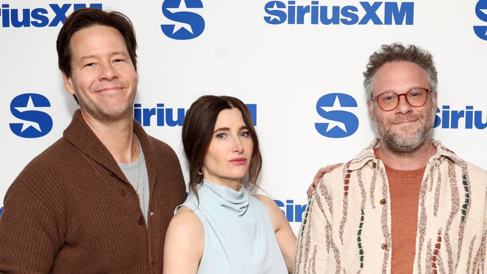 Ike Barinholtz, Kathryn Hahn, Seth Rogen attend SiriusXM's Town Hall with the cast of "The Studio" hosted by Andy Cohen at SiriusXM Studios on March 26, 2025 in New York City. (Credit: Cindy Ord/Getty Images for SiriusXM)