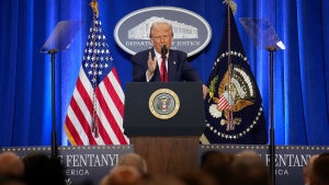 President Donald Trump speaks at the Justice Department on March 14, 2025. (Credit: Andrew Harnik/Getty Images)
