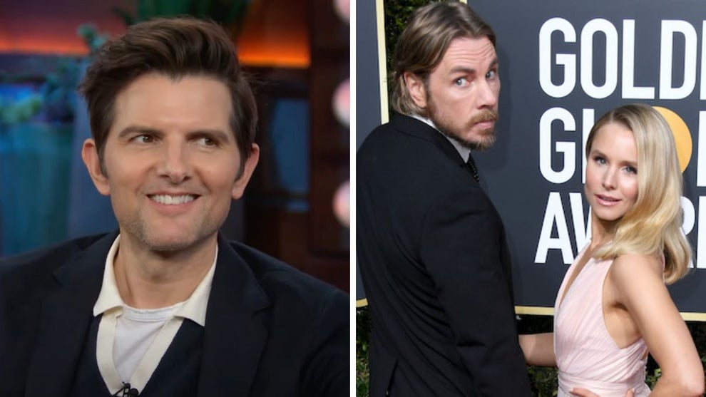 Adam Scott (L) and Dax Shepard and Kristen Bell (The Kelly Clarkson Show/Getty Images)