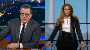 Stephen Colbert, Laura Benanti on "The Late Show" (CBS)