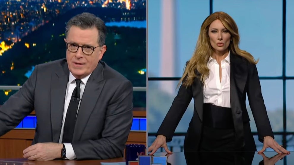 Stephen Colbert, Laura Benanti on "The Late Show" (CBS)