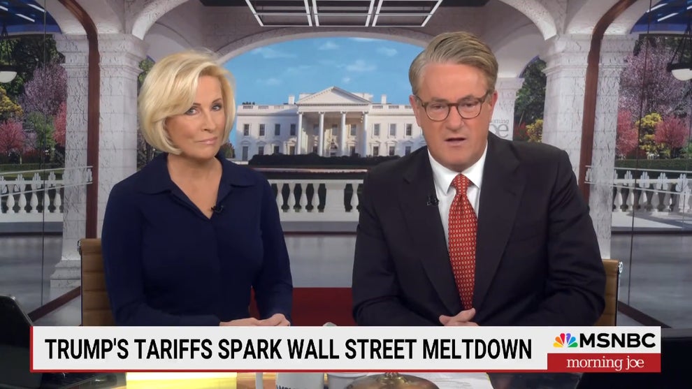 Mika Brzezinski and Joe Scarborough on the April 7, 2025, edition of "Morning Joe." (MSNBC)