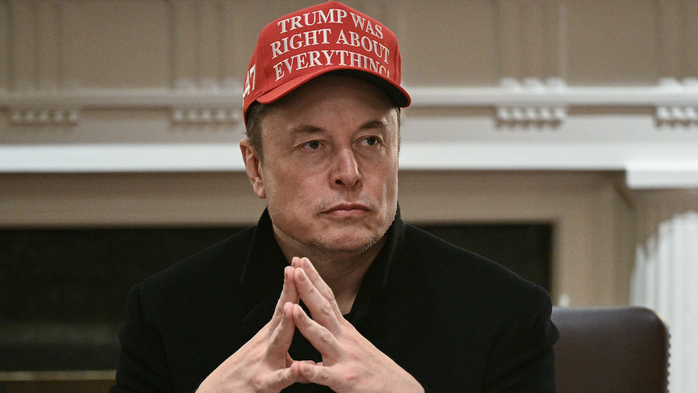 Elon Musk wears a Make America Great Again hat. (Credit: Getty Images)