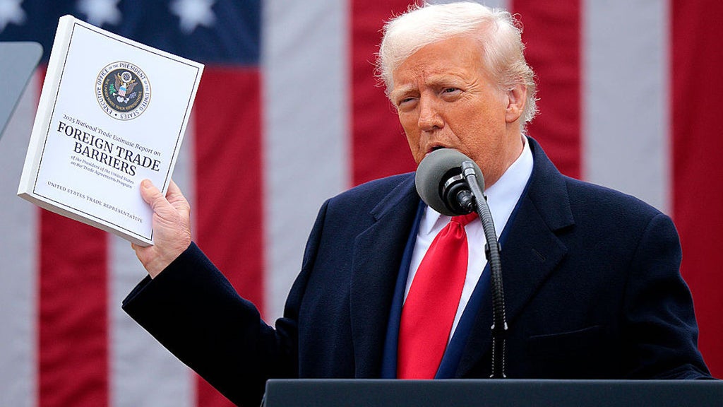 President Donald Trump holds his Make America Wealthy Again rally on April 2. (Credit: Chip Somodevilla/Getty Images)