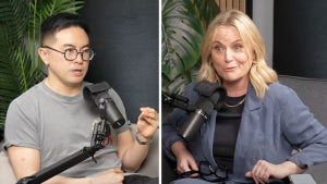 Bowen Yang, Amy Poehler on Las Culturistas" (Credit: YouTube, iHeartRadio)