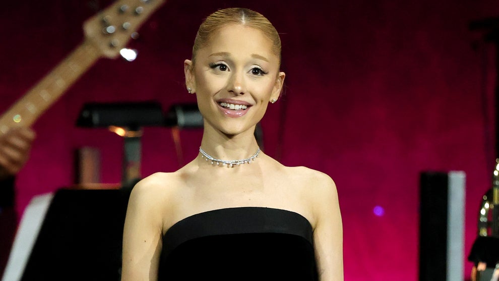 Ariana Grande promotes "Wicked: For Good" at Universal Pictures and Focus Features’ CinemaCon presentation on April 02, 2025 in Las Vegas. (Ethan Miller/Getty Images)