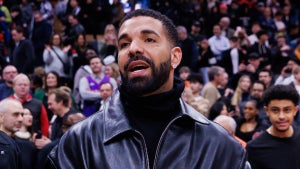 Drake leaves the court following the NBA game between the Toronto Raptors and the Golden State Warriors at Scotiabank Arena on January 13, 2025 in Toronto, Canada. (Credit: Cole Burston/Getty Images)