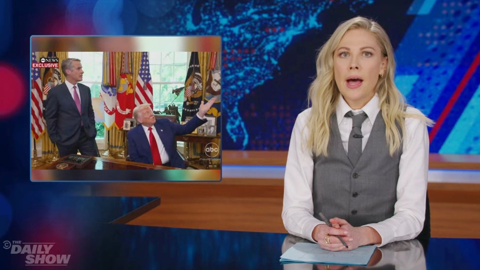 Desi Lydic hosting the April 30, 2025 edition of "The Daily Show" (Credit: Comedy Central)