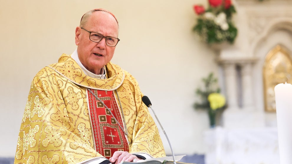 Archbishop of New York cardinal Timothy Dolan holds his homily during a Mass in his own titular Church 'Nostra Signora di Guadalupe a Monte Mario' at the northern outskirts of Rome on May 04, 2025 in Rome, Italy