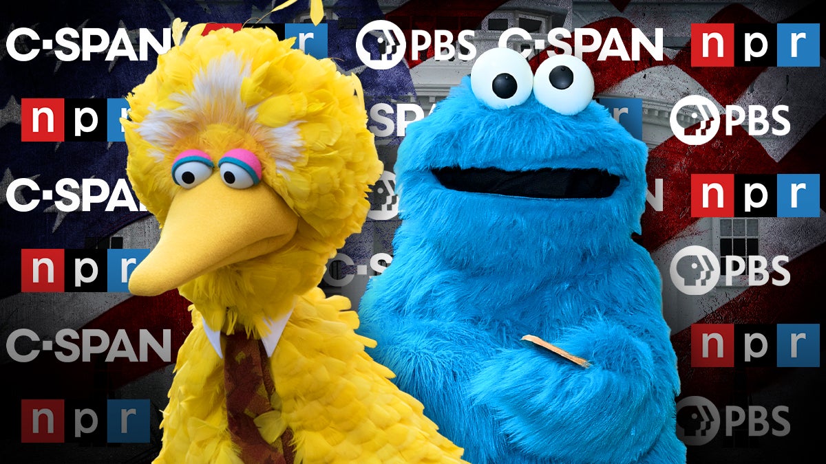 C-SPAN banner with Big Bird and Cookie Monster of "Sesame Street"