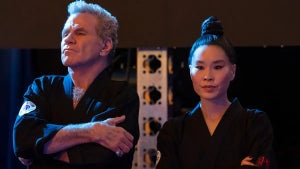 Martin Kove and Alicia Hannah-Kim star in "Cobra Kai." (Credit: Netflix)