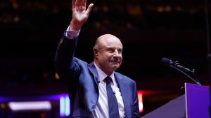 Dr. Phil speaks at a campaign rally for Donald Trump at Madison Square Garden on October 27, 2024 in New York City. (Credit: Anna Moneymaker/Getty Images)