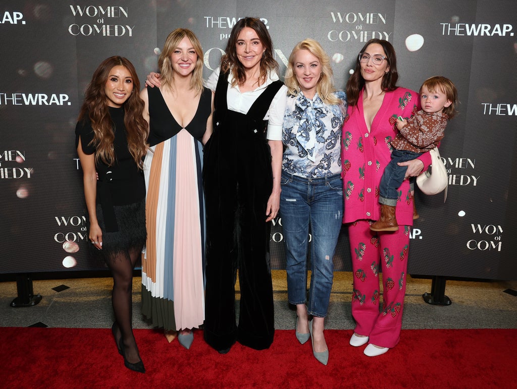 Brenda Song, Abby Elliott, Christa Miller, Wendi McLendon-Covey and Whitney Cummings and son Henry