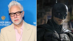 Left: James Gunn (Credit: Kevin Mazur/Getty Images), Right: Robert Pattinson in “The Batman” (Credit: Warner Bros. Pictures)