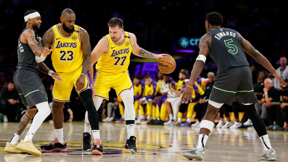 Luka Doncic and Lebron James of the Los Angeles Lakers