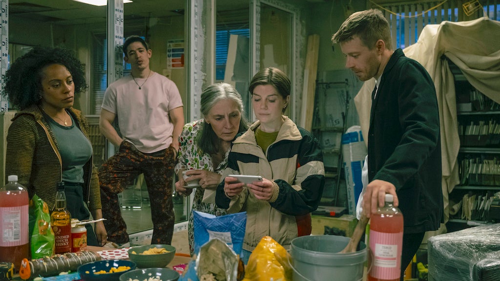 Rosalind Eleazar, Christopher Chung, Saskia Reeves, Aimee-Ffion Edwards and Jack Lowden in Season 5 of Slow Horses