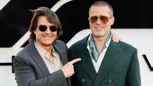 Tom Cruise and Brad Pitt attend the "F1: The Movie" European Premiere at Cineworld Leicester Square on June 23, 2025 in London, England. (Samir Hussein/WireImage)