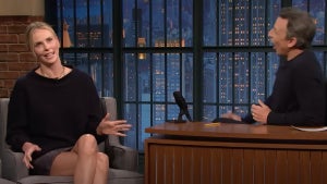 Charlize Theron and Seth Meyers on "Late Night" (NBC)